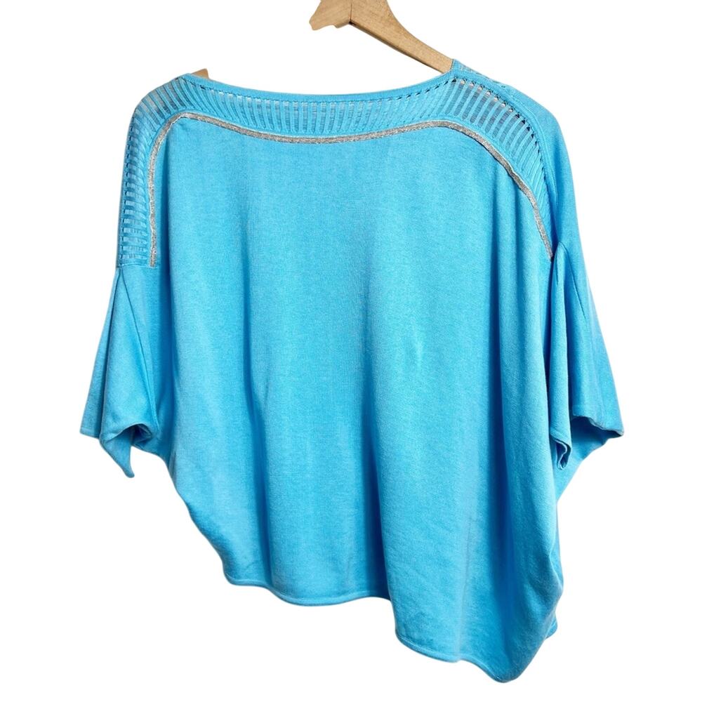 MING WANG WOMEN SIZE XS BLUE SILVER BLOUSE WITH DETAIL BRAND NEW